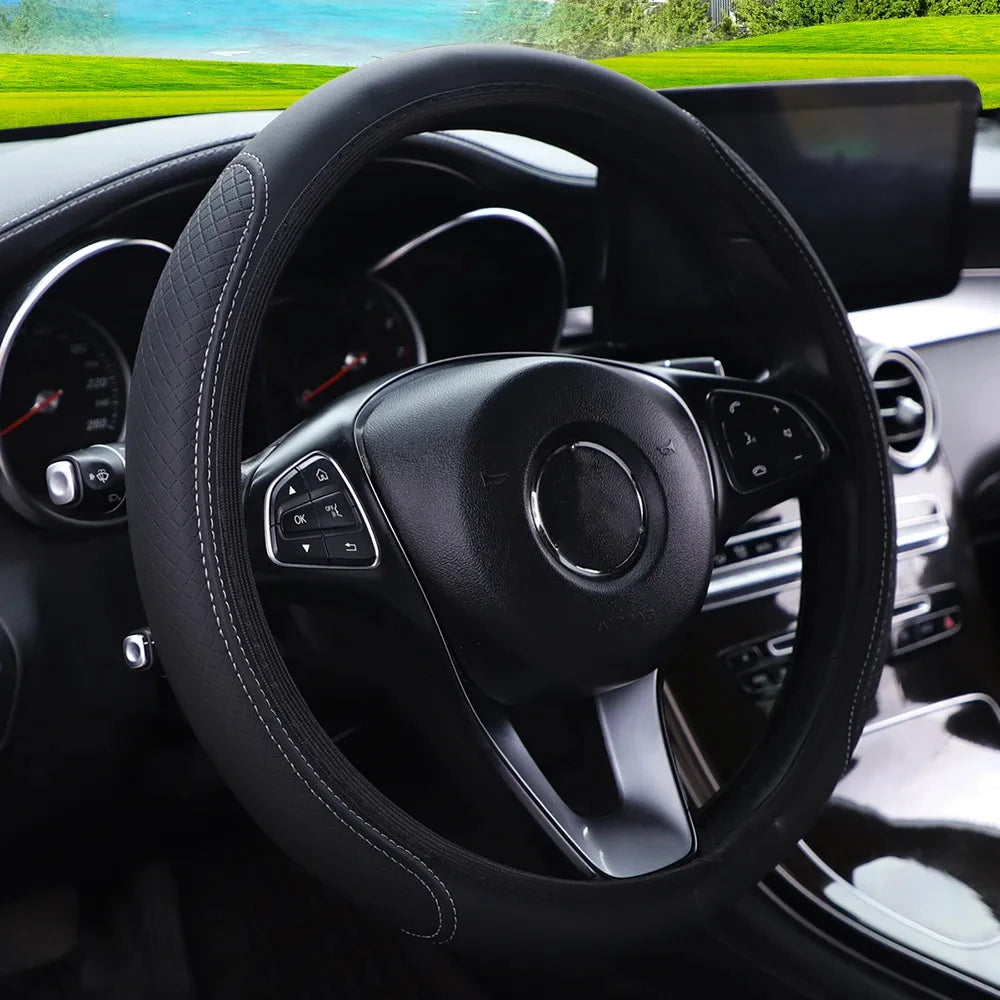 Car Steering Wheel Cover Universal PU Leather Breathable Anti-Slip Automobile Steering Wheel Covers Auto Interior Accessories