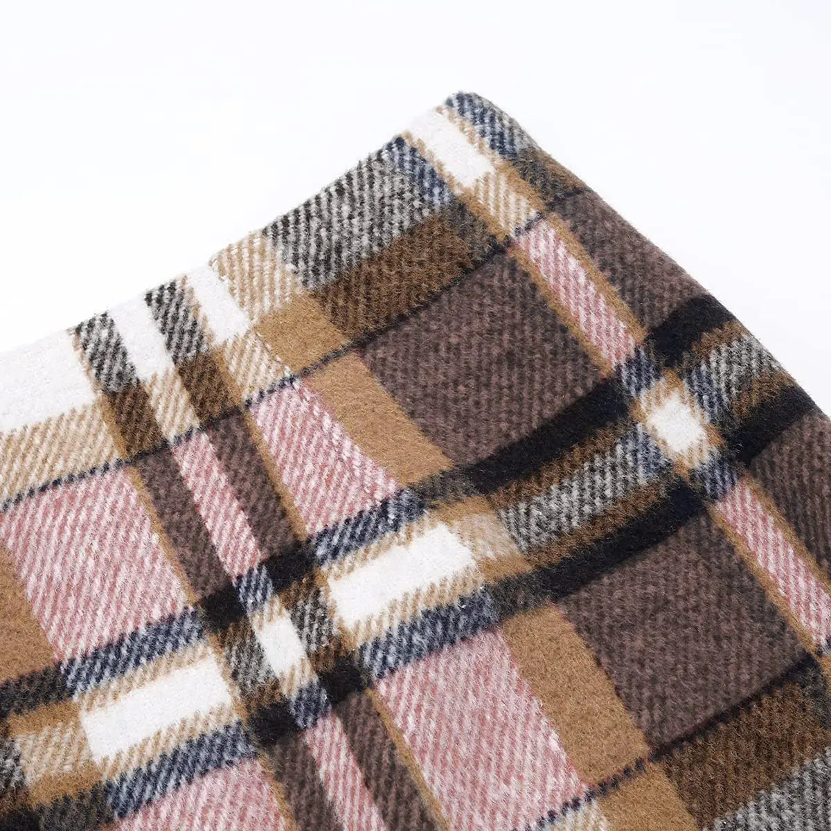 Women Midi Plaid Skirts Fall Winter Knee Length Pencil Wool Skirt with Slit