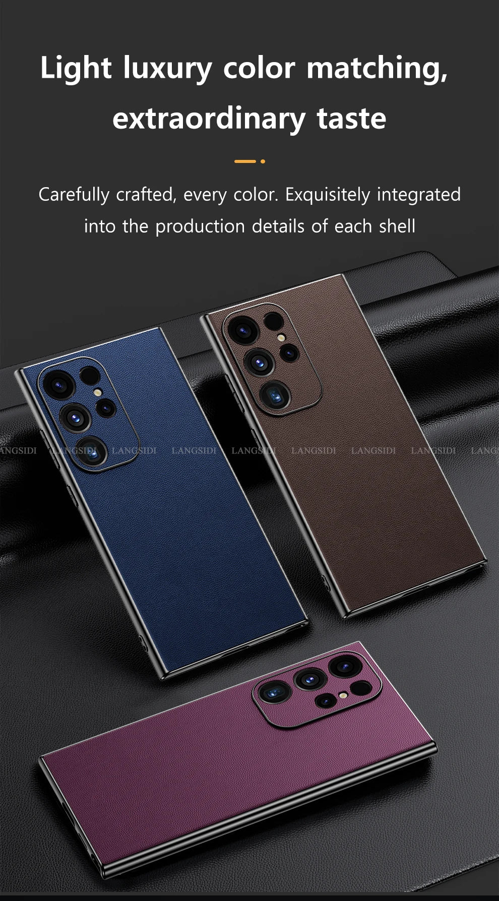 Leather Phone Case for Samsung Galaxy S25 S24 S23 Ultra S22 Plus Luxury Plating Soft Edges Shockproof 360 Full Protective Cover
