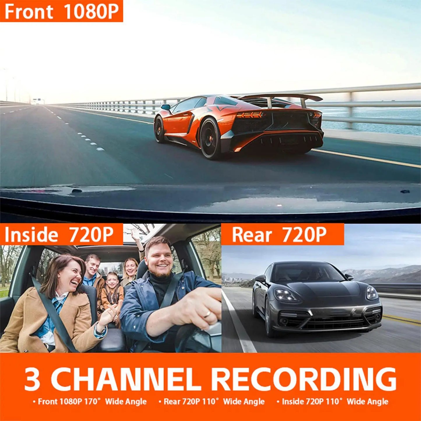 Dash Cam For Car 3 Channel Driving Recorder 1080P WIFI Recorder Front Rear Infrared Night Vision Reversing Image For Blind Spot