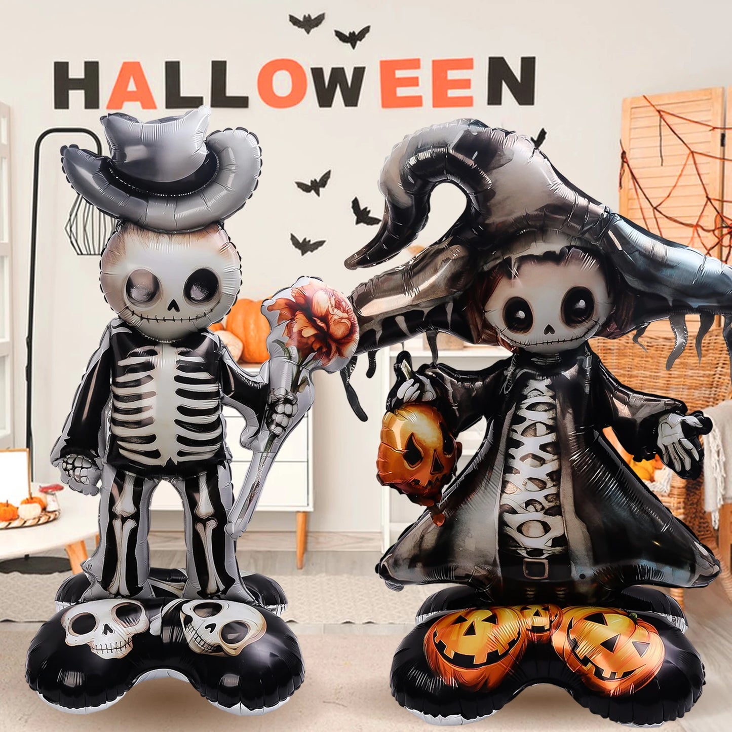 Halloween Balloon Giant Ghost Pumpkin Skull Castle Aluminum Film Standing Balloon for Halloween Party Yard Garden Scary Decor