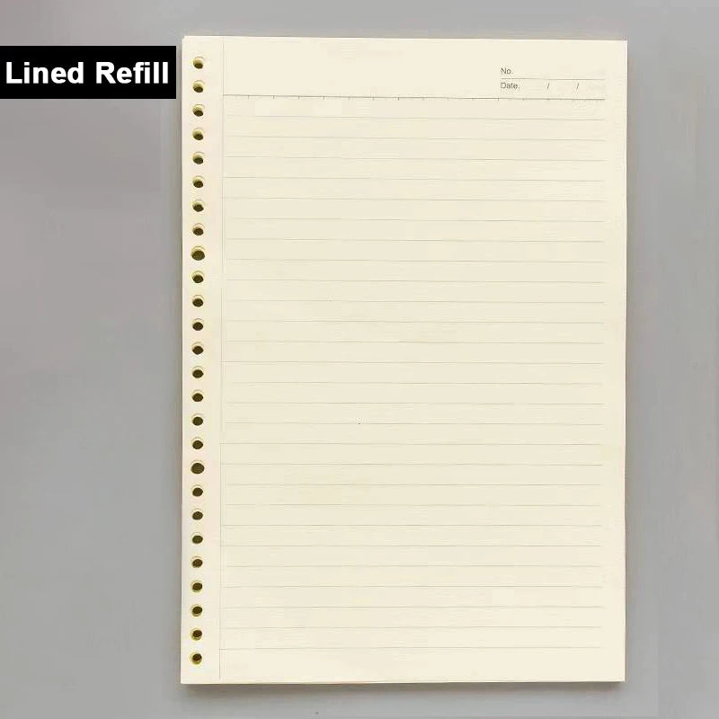 A4/A5/B5 60 Sheet Refillable Paper Lined/Blank/Dotted/Gird Refill Loose Leaf Filler Writing Supplies for Binder Journal Notebook