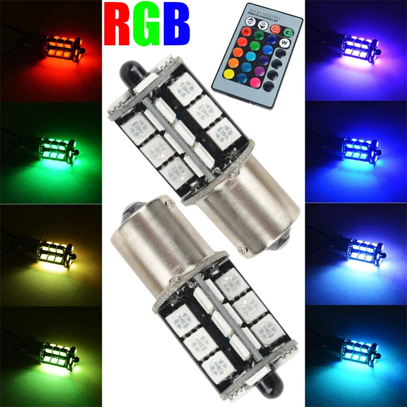 2Pcs Car Fog Light Bulbs H8 9005 881 1156 1157 RGB Car Driving Running Light DRL Lamp Foglamps Auto Leds Lamp Remote Control 12V