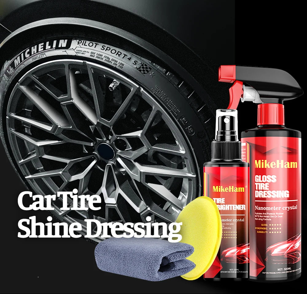 MikeHam Car Tire Shine Dressing Spray Long Lasting High Gloss Tire Coating Care Black Wet Look UV Protection & Waterproof 500ml