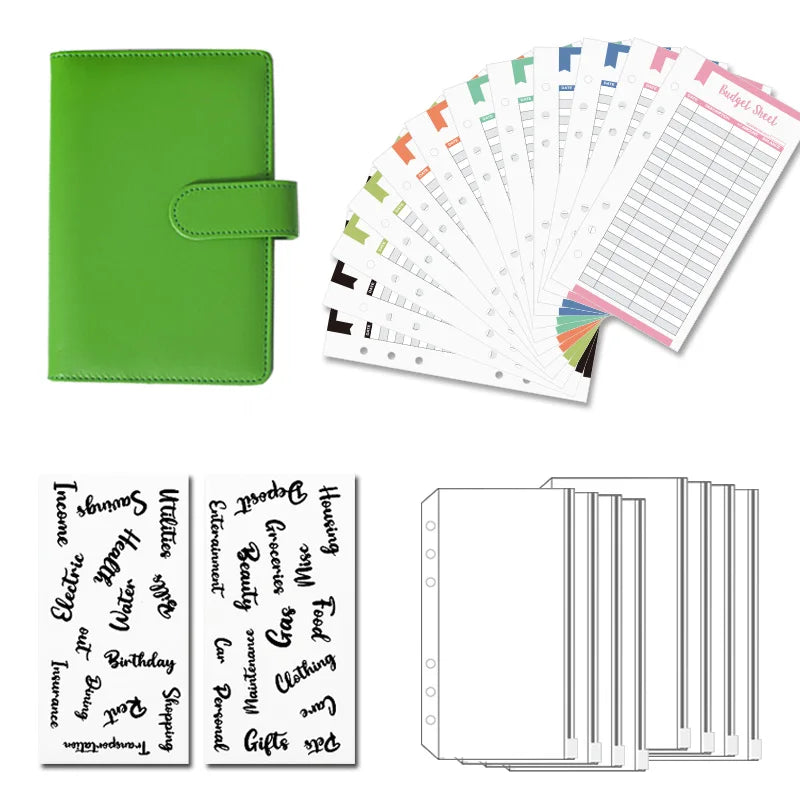 Leather Budget Binders Planner 6 Hole 8 Zipper Envelopes 2 Stickers in One NoteBook Wallet For Save Money Organizer Cash System