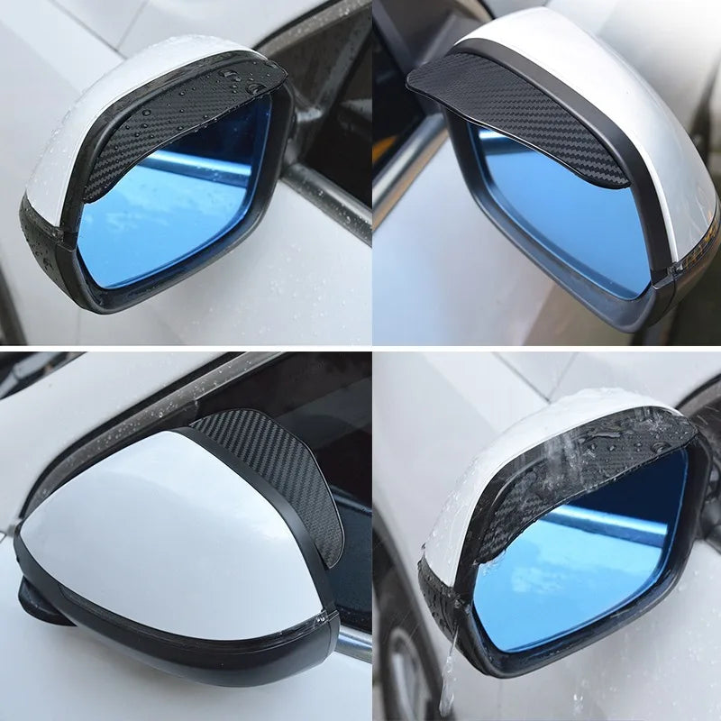 2Pcs Car Rearview Mirror Rain Eyebrow Visor Carbon Fiber Rear View Sun Visor Rainproof Blades Sticker Car Decor Accessories