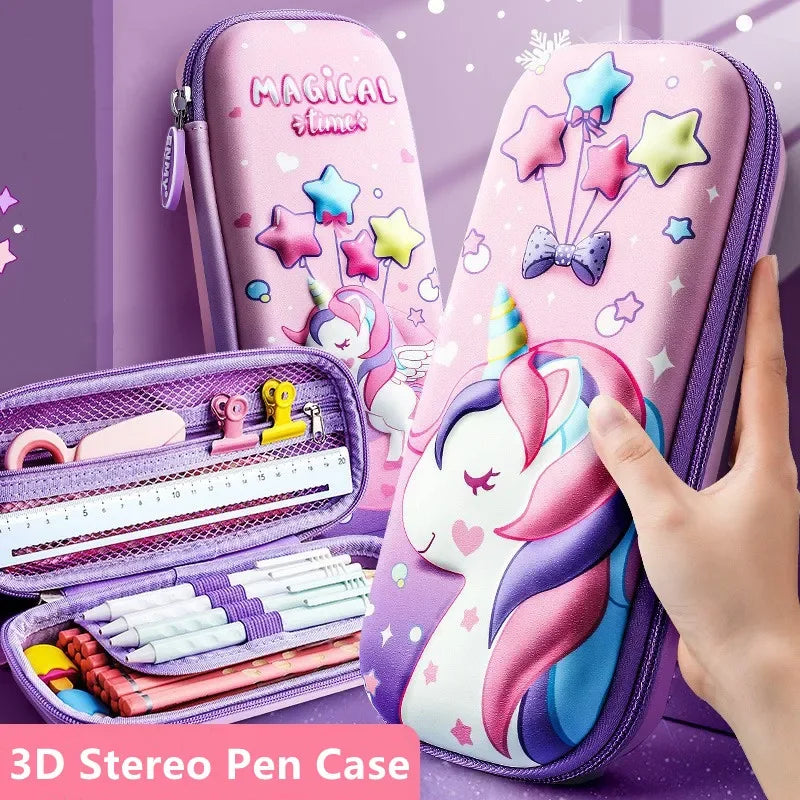 3D EVA Unicorn Pencil Case – Cute Cartoon Stationery Box for Girls, School Supplies, Gifts & iPad Storage