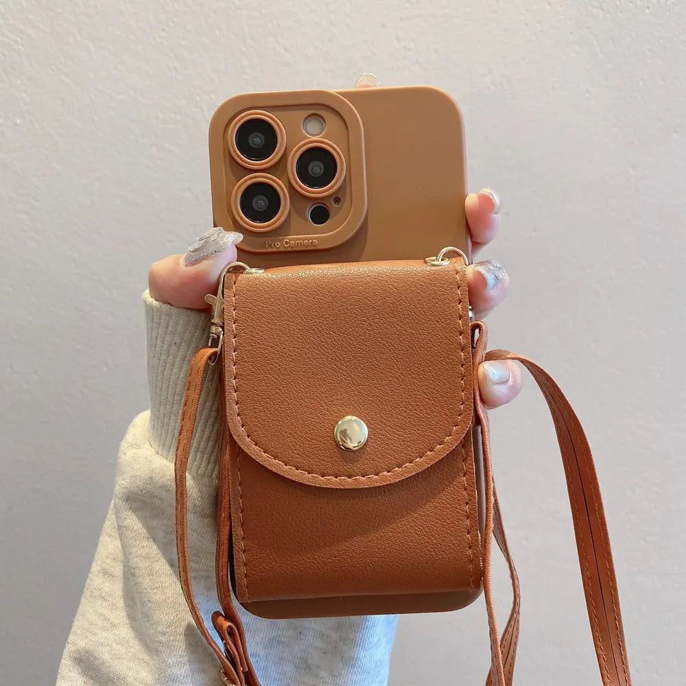 Wallet Leather Crossbody Neckband Lanyard Phone Case for iPhone 16 11 15 13 14 Pro Max XR X XS Max Multi Card Slot Purse Cover