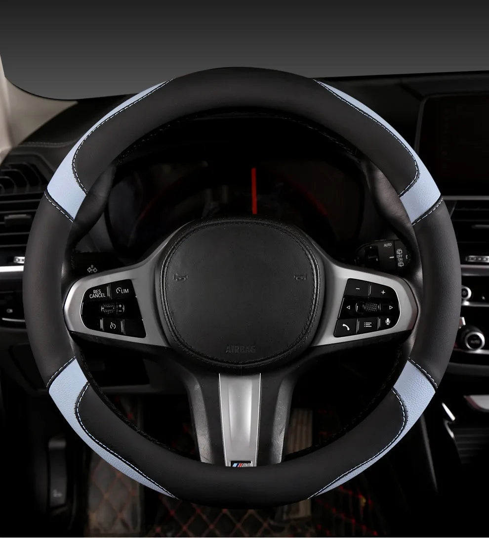 Car Steering Wheel Cover - Universal Car for Diverse Cars, Durable Leather Cover with Anti-Slip Lining, Fit for 14.5"-15"