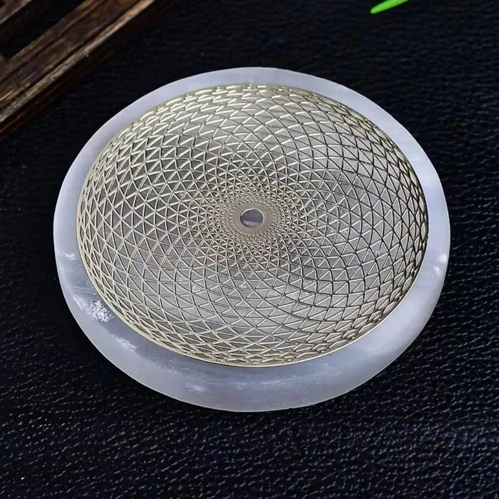 Natural 7 Chakras Flower of Life Selenite Slice Slab White Gypsum Charging Plate Yoga Meditation Healing Crystal Coasters Gift