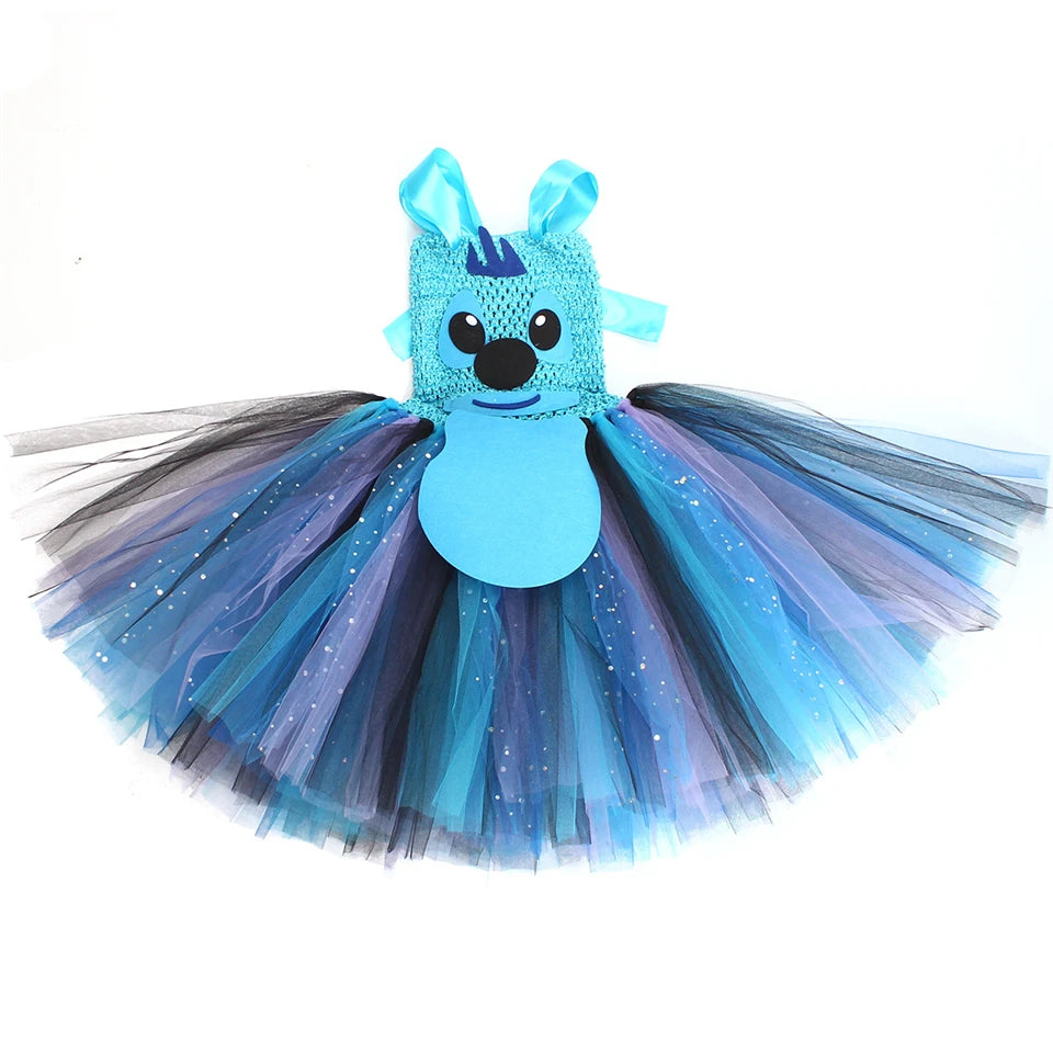 Movie Girls Alien Dog Costume Cartoon Blue Tulle Festival Dress Lilo Tutu Dress Maia Kealaha Live-action Character Dress Up