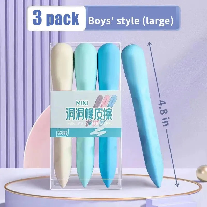 3PCS Oversized Hole Eraser Set – Clean, No-Crumb Rubber for Primary Students & Art Sketching with Smooth Grip Design