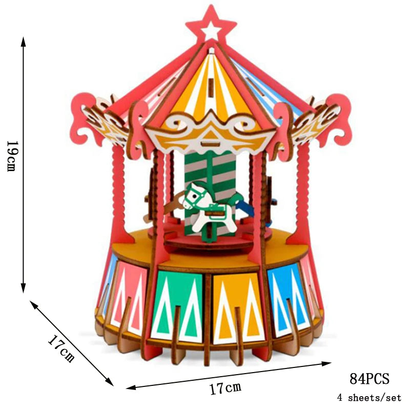 3D Wooden Puzzle Ferris Wheel Model DIY Assembly Kits Carousel Toys For Children Girls Christmas Tree Gift Home Room Decoration