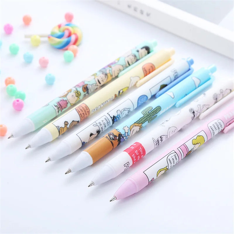 36 pcs/lot Kawaii Snoopy Press Gel Pen Set Cute 0.5mm Black Ink Signature Pens Promotional Gift Office School Supplies