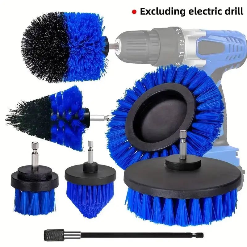 7-Piece Drill Brush Attachment Set, Cleaning Brush Tool Kit, Multi-Purpose Drill Brush with Extension Pole for Floor, Automotive