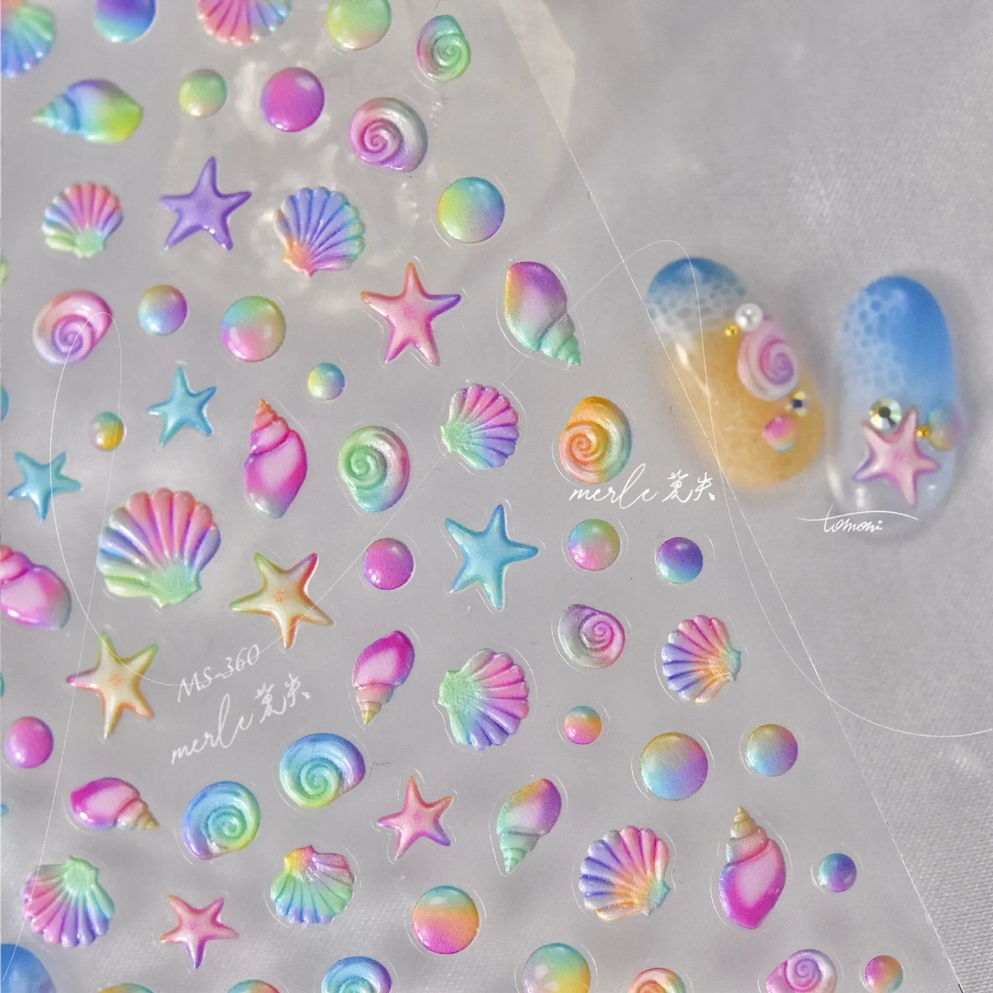 Colorful & Fun Beach Bloom Nail Art – 5D Stickers with Coral, Petals & Ocean Charms