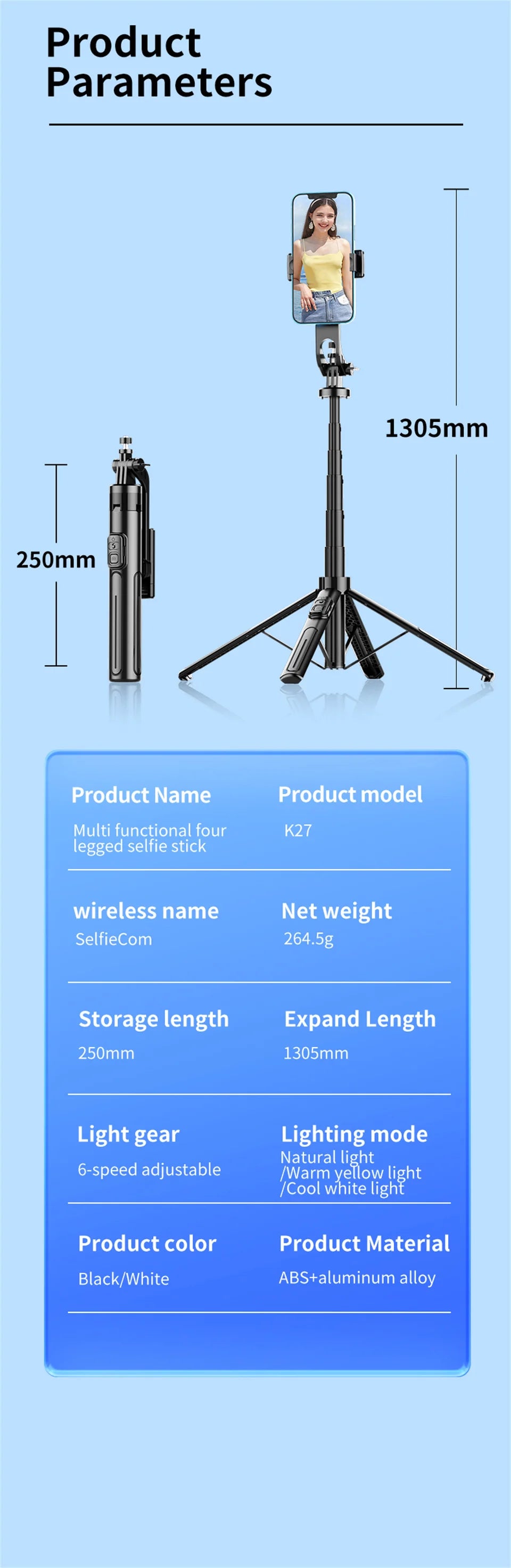 130cm Long Selfie Stick Tripod Extendable Wireless Bluetooth Remote Portable Smartphone Tripod Stand Mount For iOS Android Phone