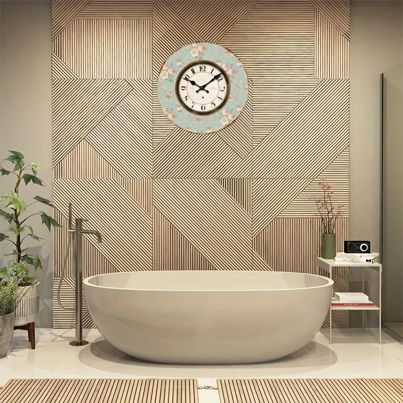 1pc Floral Round Wall Clock For Home Decor Living Room Rustic Clock Retro Clock AA Battery (not Included)