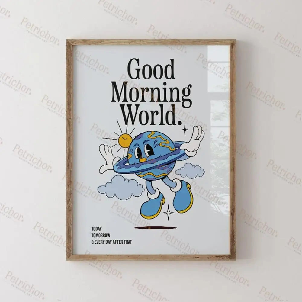 Retro Earth Flower Good Morning Motivational Quotes Gifts Wall Art Prints Canvas Painting Poster Pictures Living Room Home Decor
