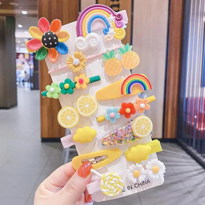 4-Pack Cartoon Hair Clips β Cute Flowers & Fruits for Baby Girls!