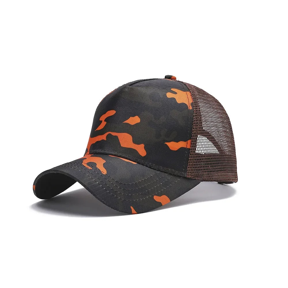 Custom Logo Print Basic Solid Color Mesh Breathable Baseball Cap Summer Sunshade Mesh 5 Panels Truck Driver Cap Wholesale