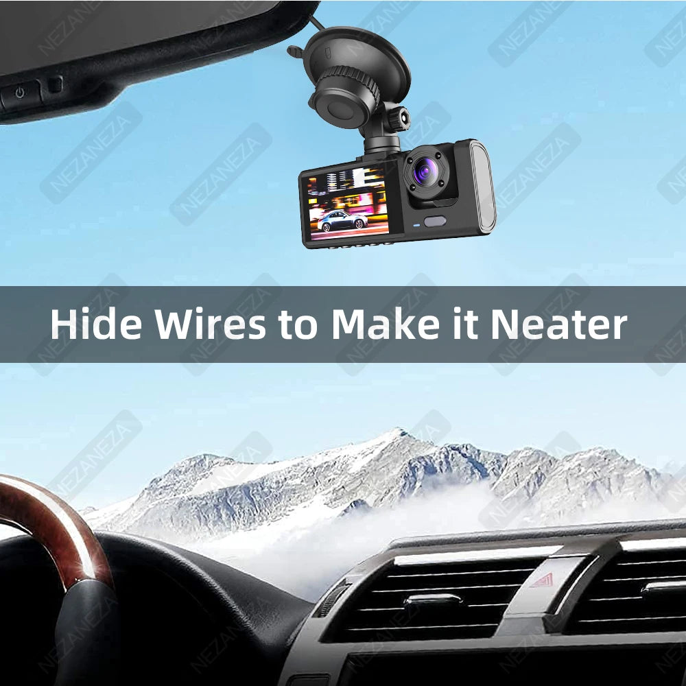 1080P DVR Car Recorder HD 3-Lens Inside Infrared Night Vision 3 Cameras Gravity Sensor Universal IPS Safe Driving Video Recorder