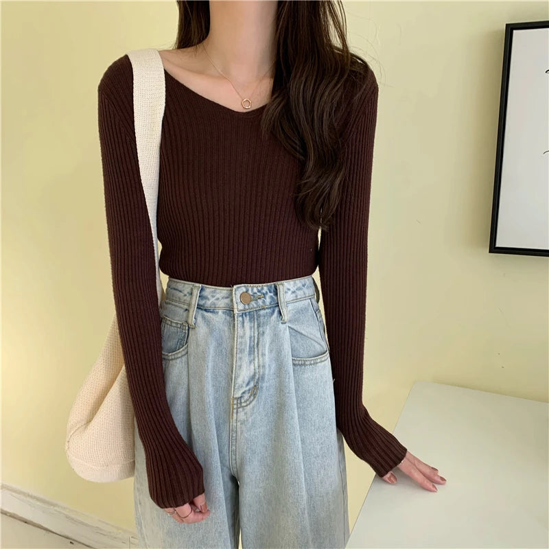 2025 Autumn Winter Women Sweaters Casual Long Sleeve Knitted Pullover Sweater Femme Basic Solid Jersey Tops Fashion Clothes