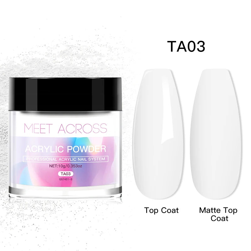 French Fade Acrylic Powder – 10g MEET ACROSS Set in Clear, Pink & White for DIY Nail Art