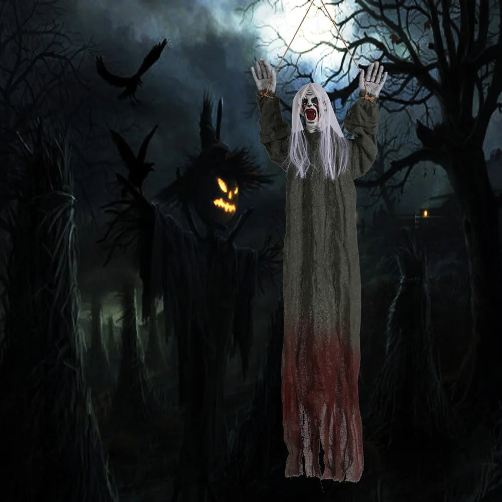 Halloween decoration hanging ghost crawling ghost long hair skeleton haunted house secret room horror props joint movable 2025