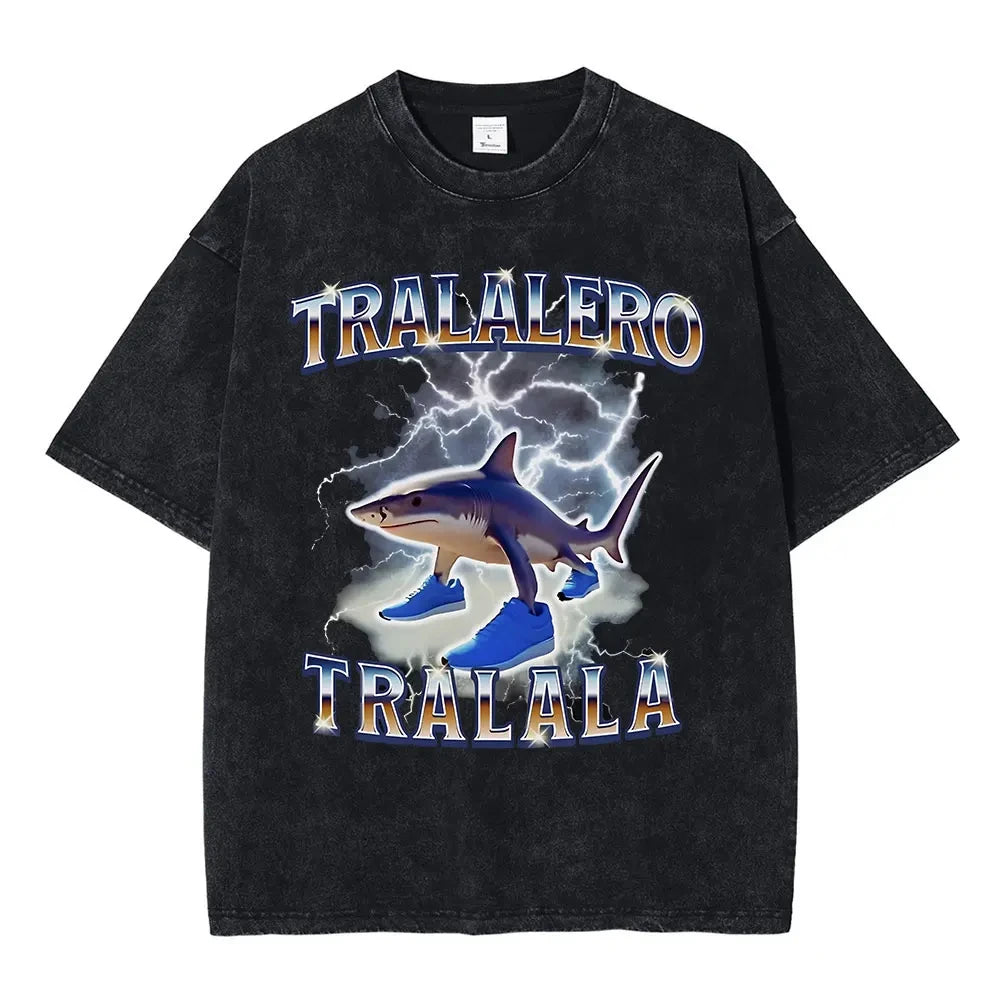 Italian Brainrot Funny Meme T-shirt Tralalero Tralala Tung Tung Tung Sahur Bombardiro Crocodilo Brr Brr Patapim Washed T Shirts