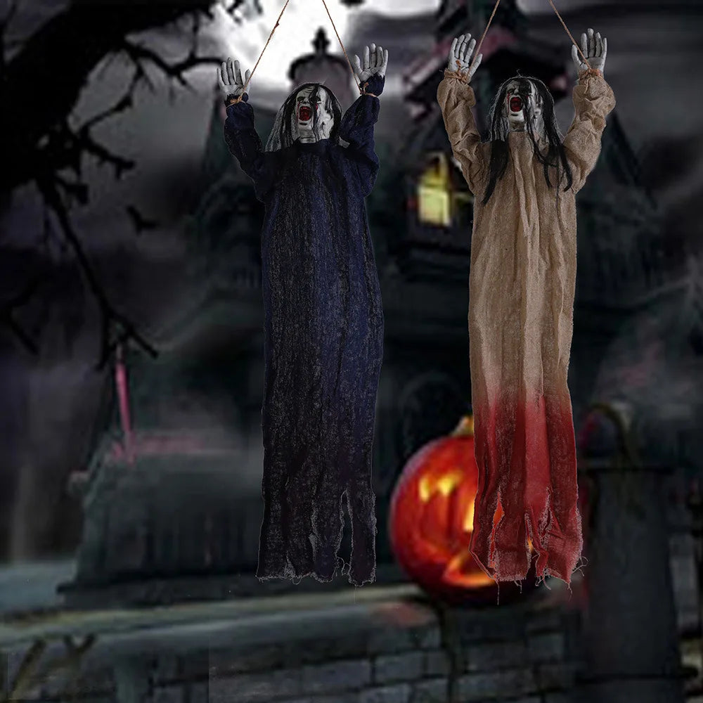 Halloween decoration hanging ghost crawling ghost long hair skeleton haunted house secret room horror props joint movable 2025