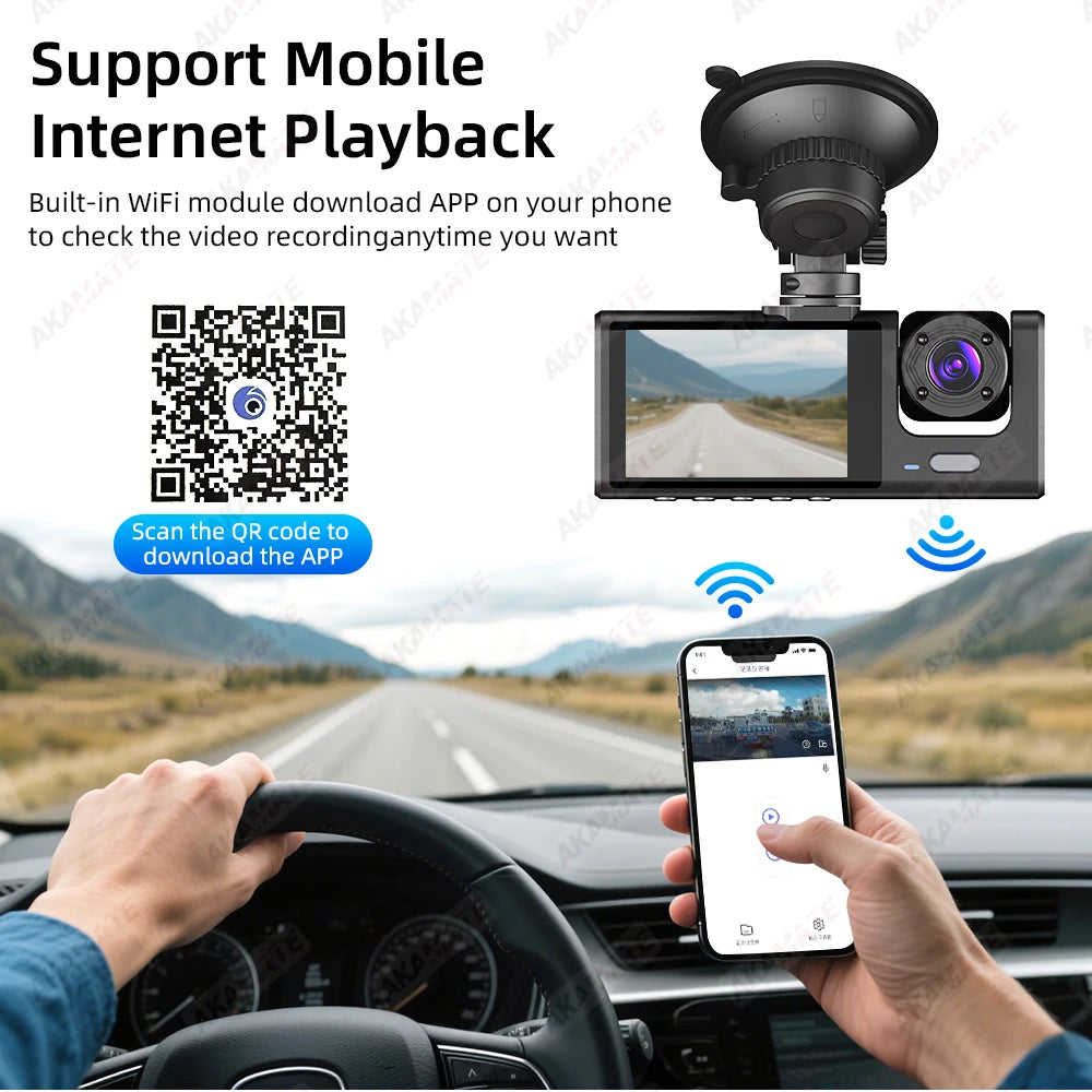 Car DVR 3 Cameras Recorder Rear Inside Vehicle 3-Lens Dash Cam Three Way Camera DVRs Dashcam 3 Channel Video Camcorde 1080P HD