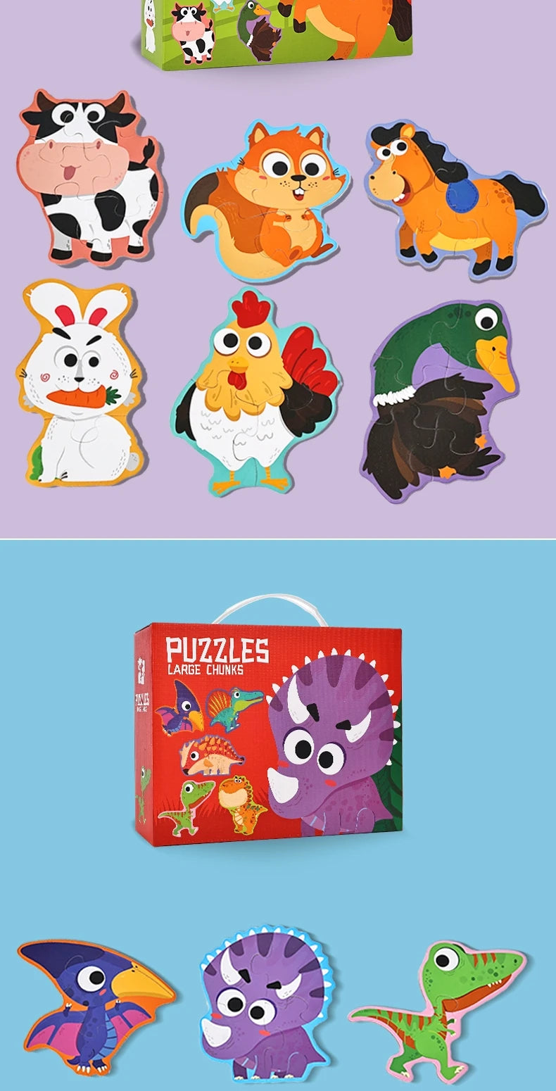 Six-In-One Puzzle Gift Box, Kidsren's Early Education Educational Toys for Beginners, Advanced Difficulty Puzzles, Fairy Tales, Animals, Ocean, Transportation, Dinosaur Multi-Theme Fun Interactive Activity Games, Gifts for Bo