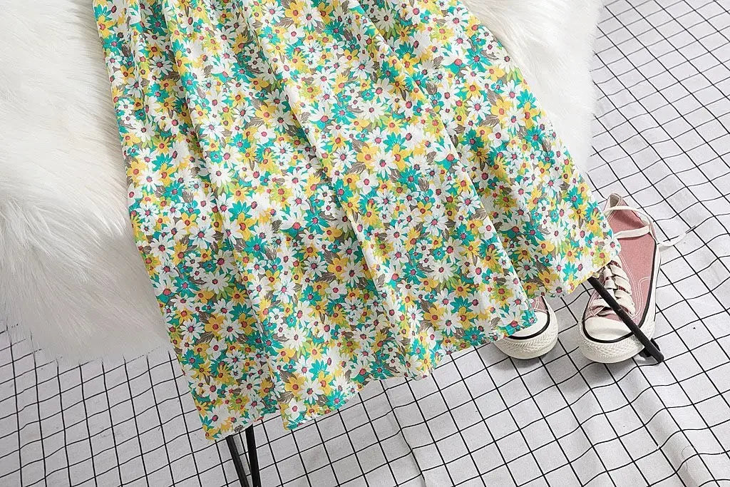 Fragmented Blossom Skirt Women's New Summer Art High Waist Chiffon A-line Oil Painting Small Daisy Lady Large Swing Skirt