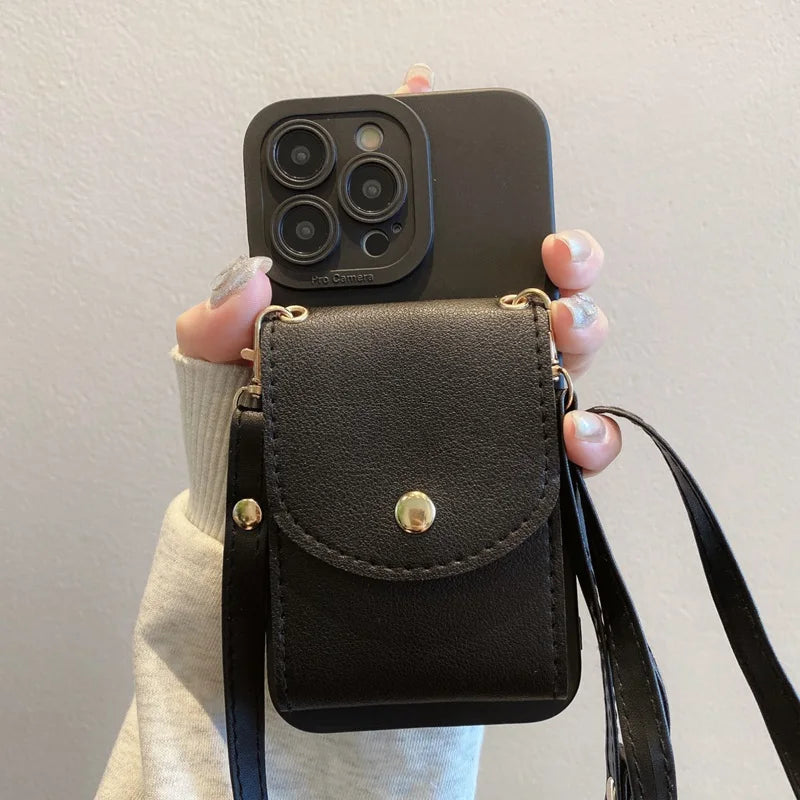 Wallet Leather Crossbody Neckband Lanyard Phone Case for iPhone 16 11 15 13 14 Pro Max XR X XS Max Multi Card Slot Purse Cover