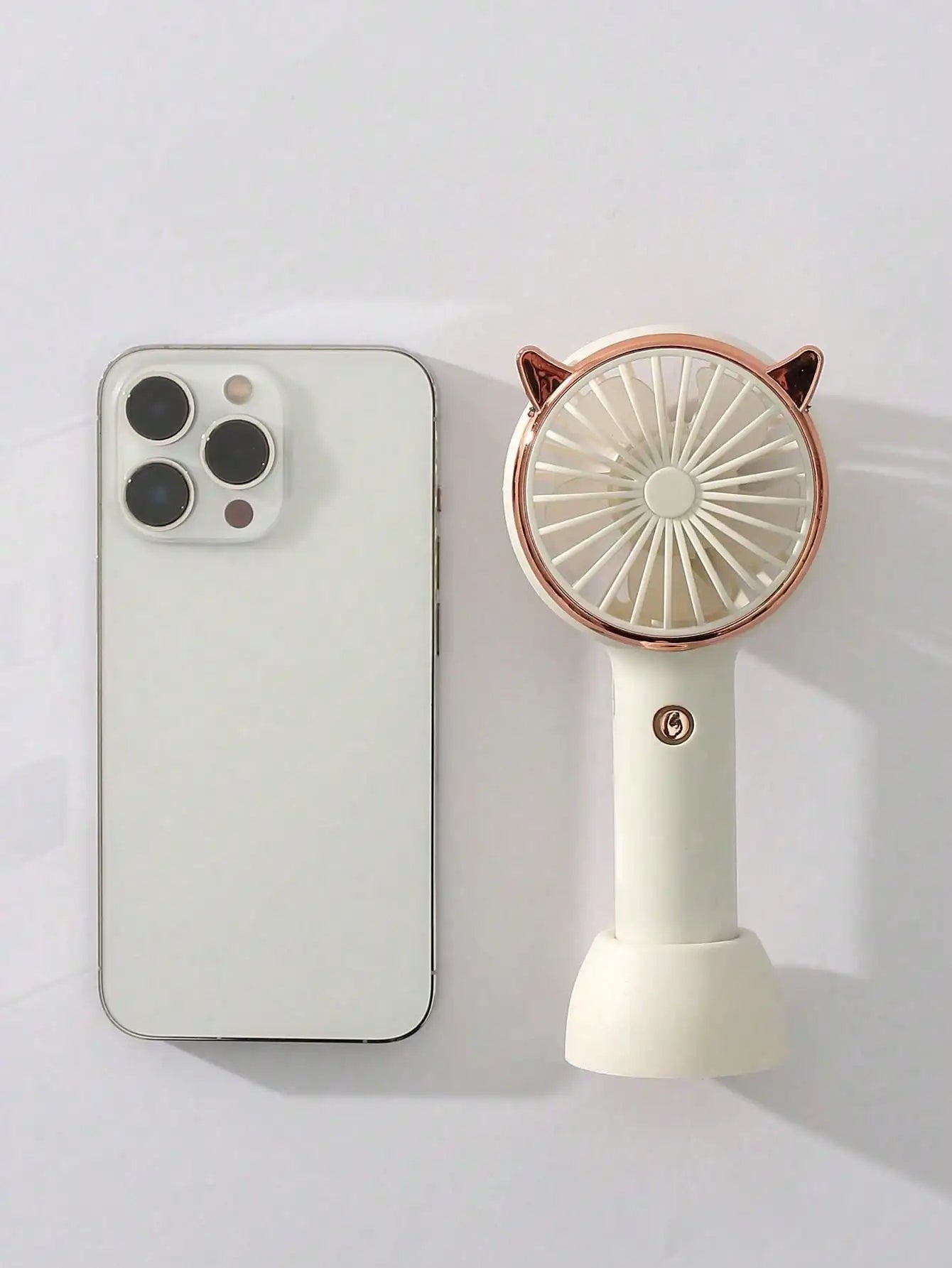 Cute Cat Ear Portable 3-speed Adjustable LED Lamp Holder Mini Fan Suitable for Office Outdoor Travel, The Best Summer Partner