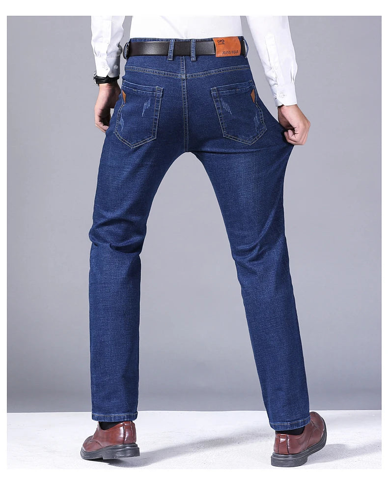 2025 New Business Men's Jeans Casual Comfortable Straight Stretch Fashion Classic Premium Blue Black Denim Pants Large Pants