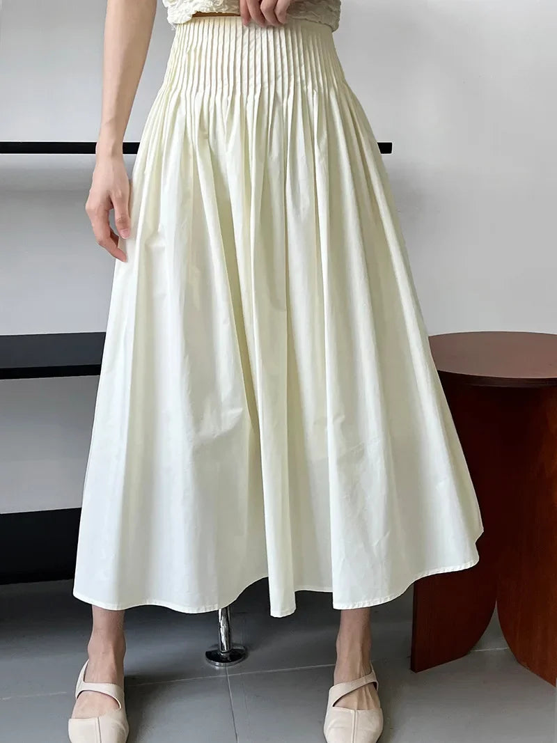 Elegant High-Waisted Pink A- Line Skirt Sweet Umbrella Design Sensibility Plenty of Pleats Medium-Length Women's Fashion