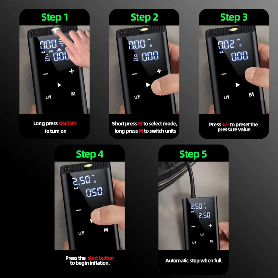E-ACE Air Pump 150PSI Portable Car Tyre inflator 8000mAh Digital Electric Wireless Air Compressor For Bicycle Ball Motorcycle