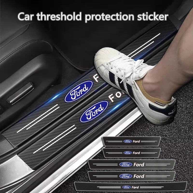 Car Door Sill Anti-scratch Stickers Carbon Microfiber Sticker For Ford Edge Explorer Transit Ranger Kuga MK2 MK7 Fusion Ecosport