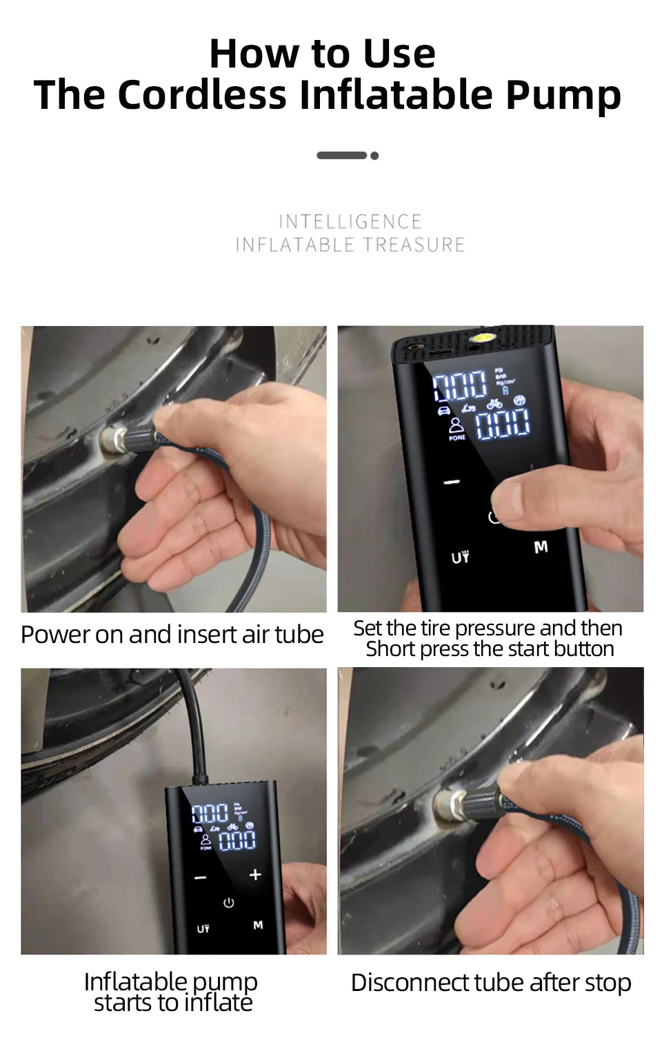 E-ACE Air Pump 150PSI Portable Car Tyre inflator 8000mAh Digital Electric Wireless Air Compressor For Bicycle Ball Motorcycle