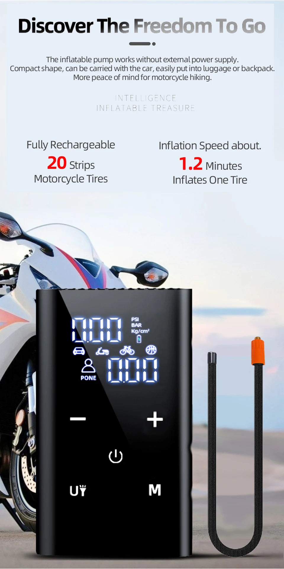 E-ACE Air Pump 150PSI Portable Car Tyre inflator 8000mAh Digital Electric Wireless Air Compressor For Bicycle Ball Motorcycle