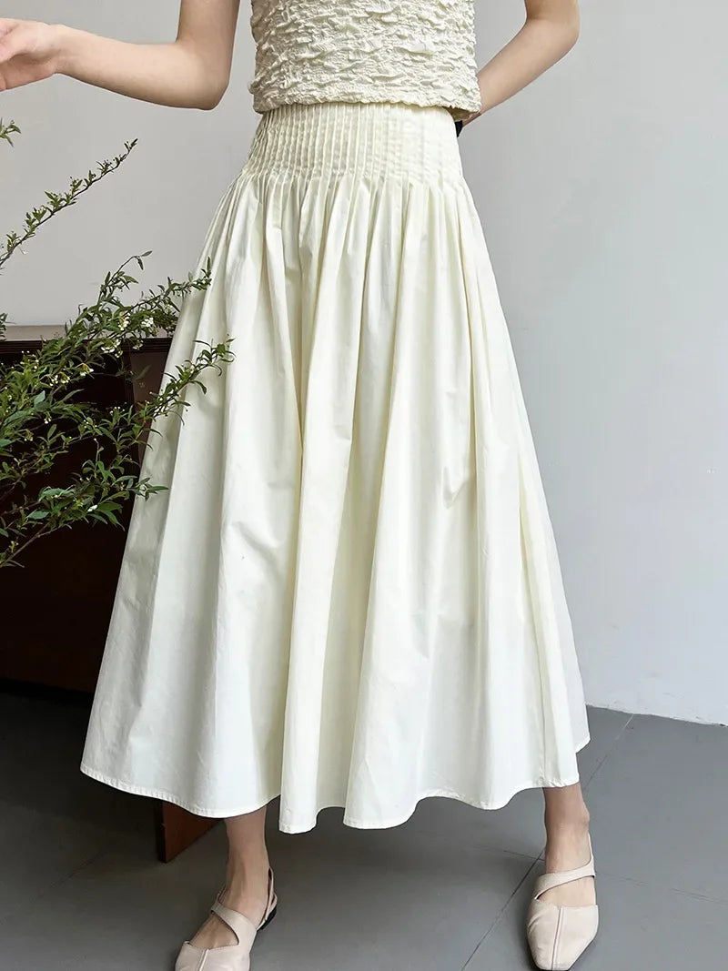 Elegant High-Waisted Pink A- Line Skirt Sweet Umbrella Design Sensibility Plenty of Pleats Medium-Length Women's Fashion