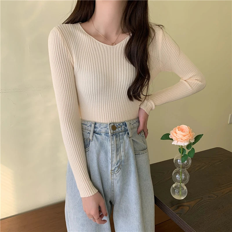 2025 Autumn Winter Women Sweaters Casual Long Sleeve Knitted Pullover Sweater Femme Basic Solid Jersey Tops Fashion Clothes