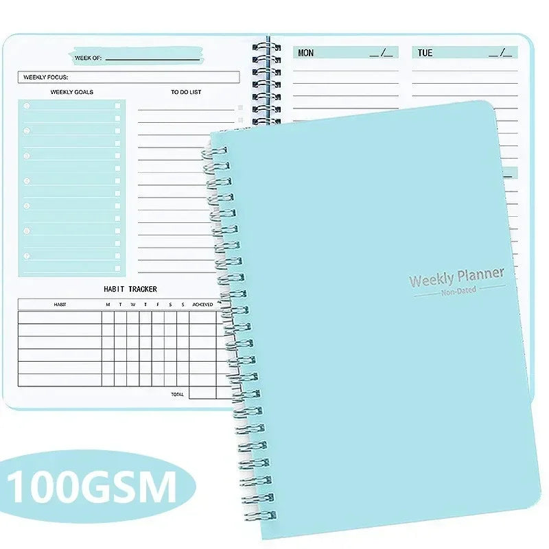 New Weekly Planner Undated Spiral Agenda A5 Notebook Planner Pouch 52 Weeks Planner Schedules Stationery Office School Supplies