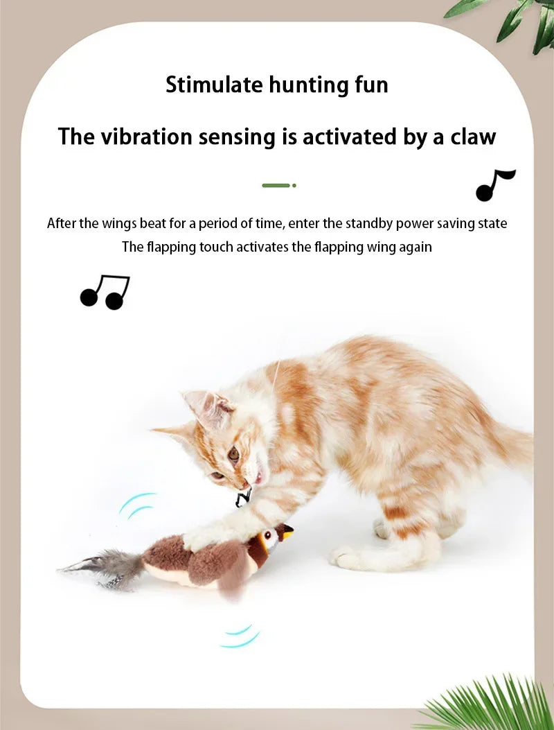 Interactive Cat Toys Rechargeable Flying Bird Rat Cat Toy Chirping Flapping Bird Can Add Catnip Touch Activated Plush Kitten Toy