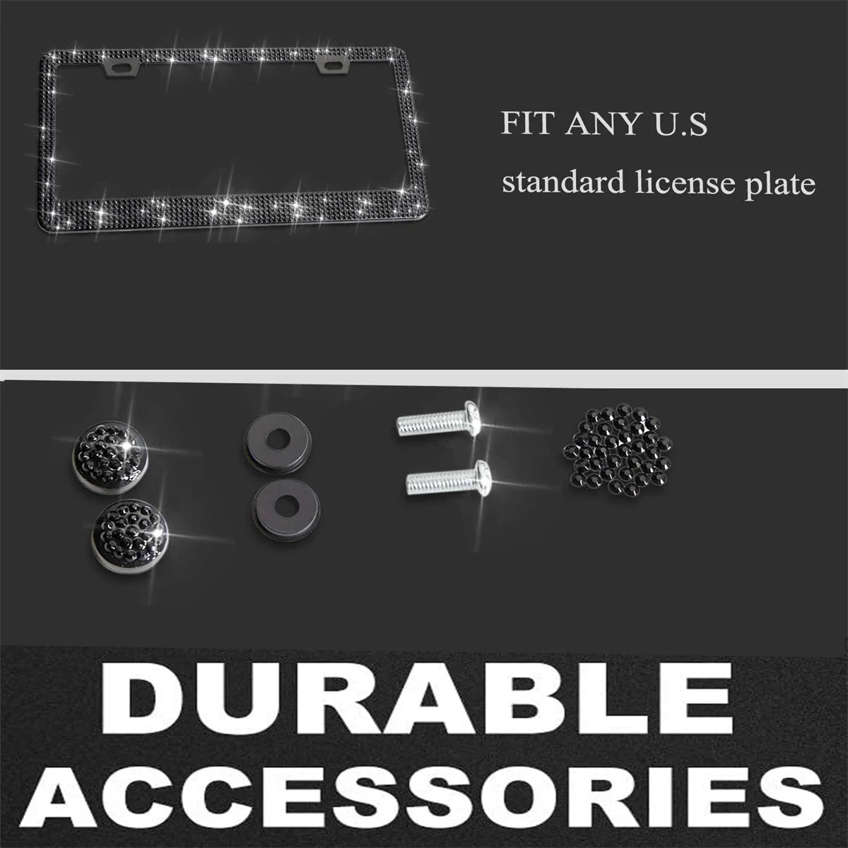 Shering Bling Glitter License Plate Frame, 1 Pack Sparkly Frames with Bedazzled Diamond Acrylic Crystals - Stylish Car