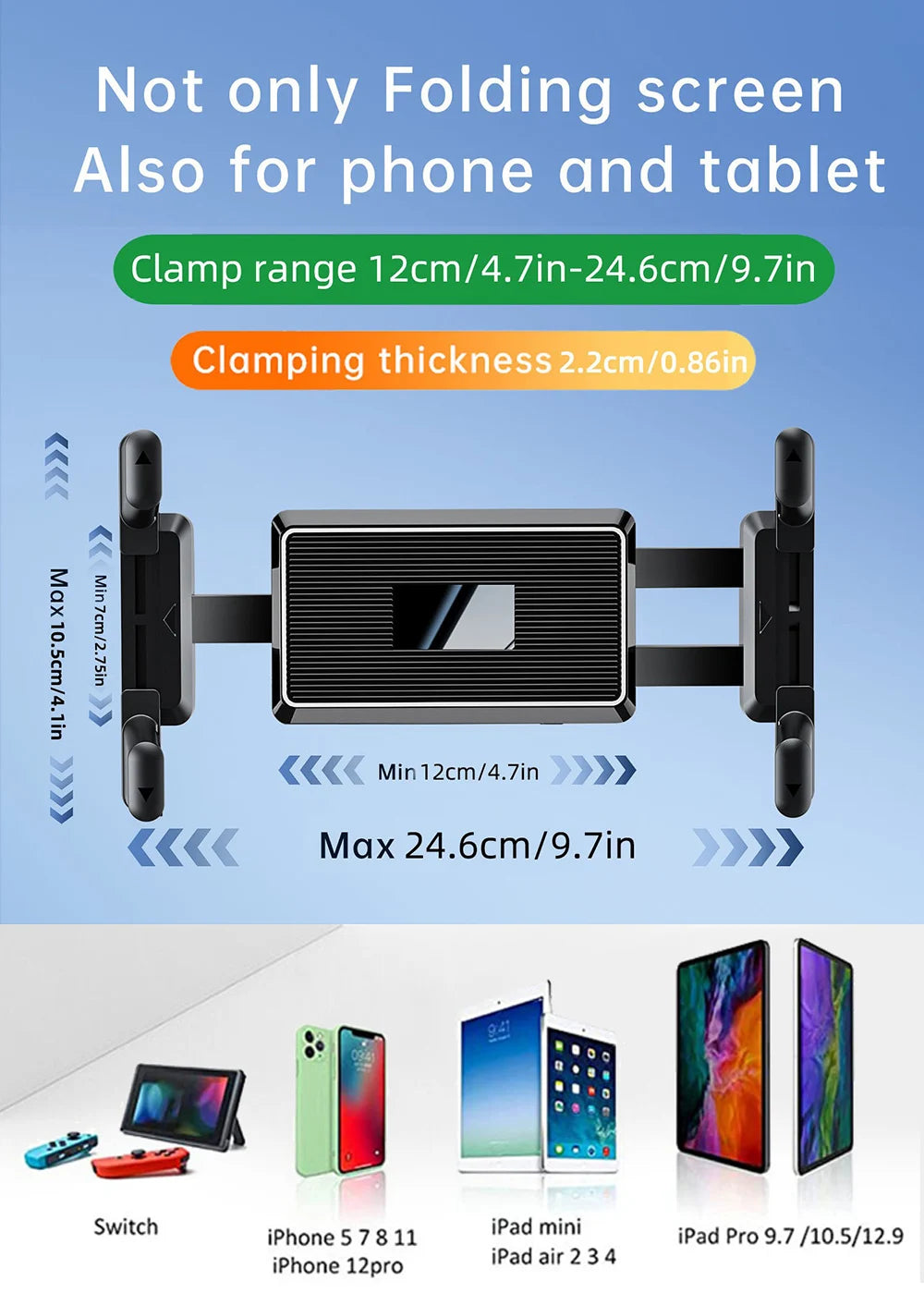 Dashboard Tablet Holder for Car Suction Car Mount With for All 7"-15" Pad Tablet and 4" - 7"Straight Panel Phone
