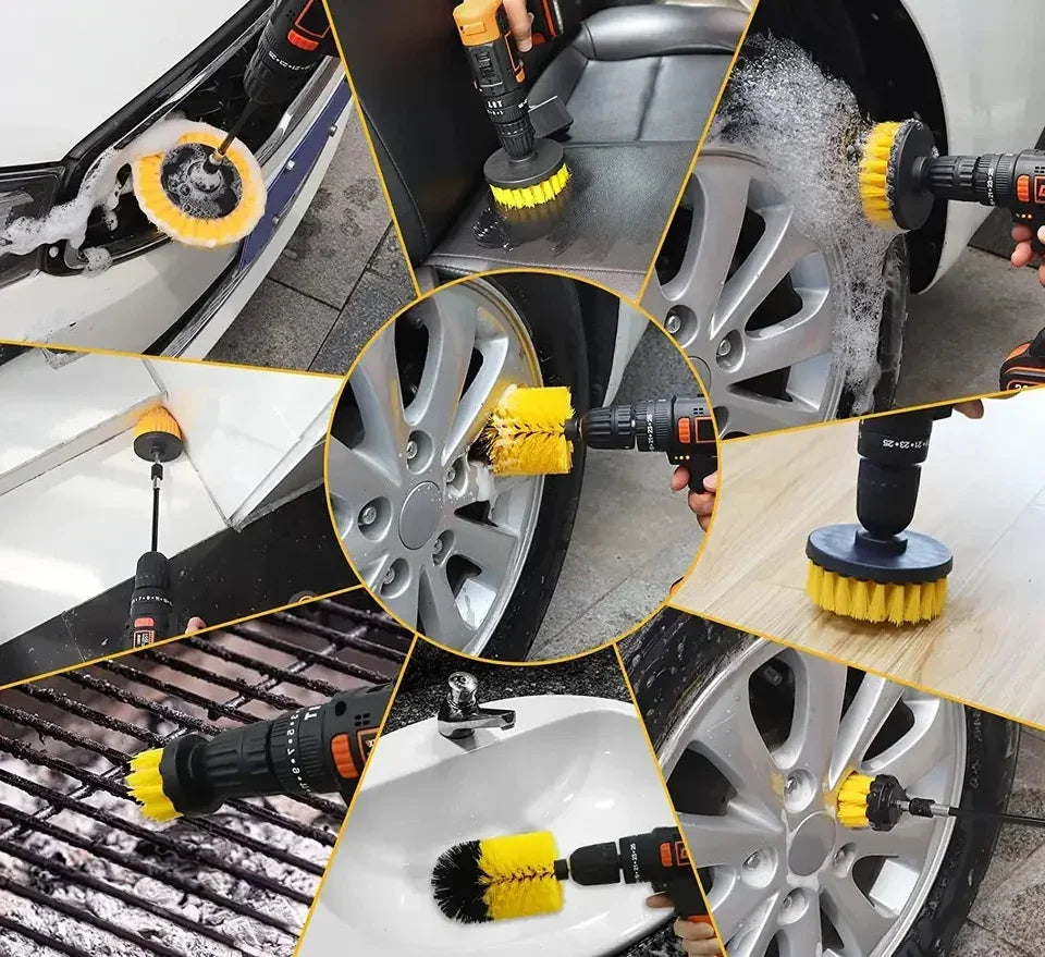 7-Piece Drill Brush Attachment Set, Cleaning Brush Tool Kit, Multi-Purpose Drill Brush with Extension Pole for Floor, Automotive