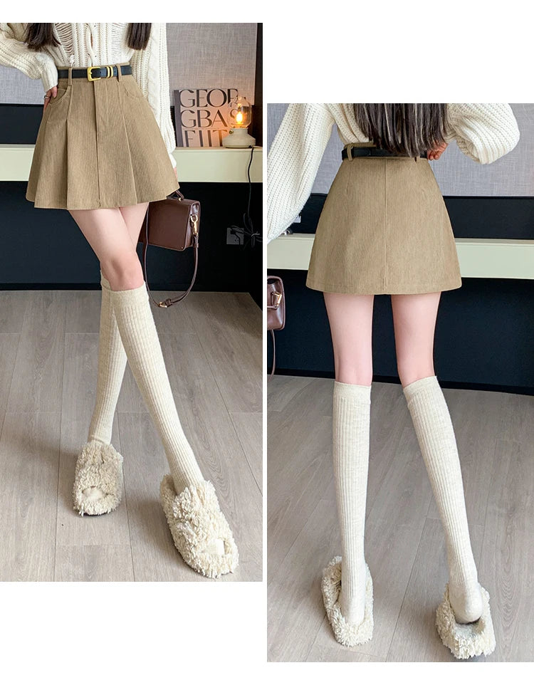 2024 Autumn and Winter Mini Pleated Skirt Women Fashion Streetwear A-line Skater Kawaii Skirts With Belt Korean School Girl Saia